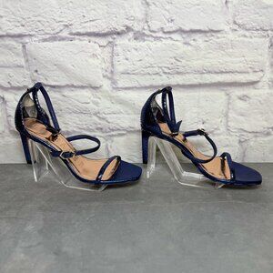 Ted Baker Blue Leather Snakeskin Print Ankle Strap Sandals